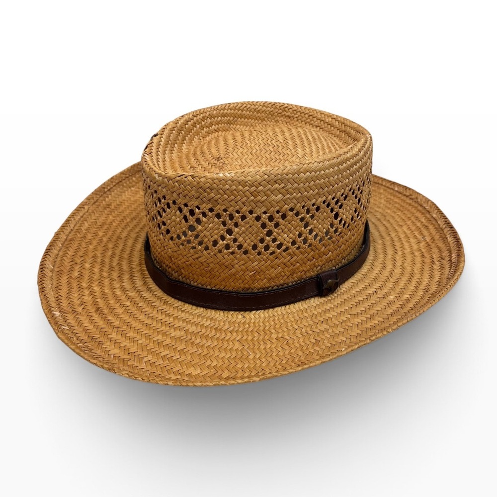 Summer Club Mens Straw Sun Hat Brown Leather Band Kangaroo Large Australia